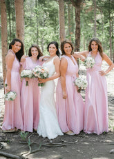 Dale | Eye - Catching Convertible Pink Chiffon Maxi Bridesmaid Dress with Multiway Infinity - Price #price_variant_lowest# - Pink - PromDressClub